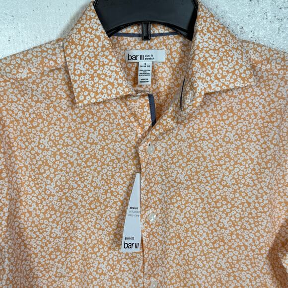 Bar III Men's Slim-Fit Wave Floral Dress Shirt, Apricot 14-14.5 32-33 $70 - Picture 2 of 7